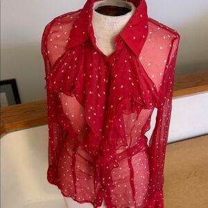 Red Sheer Polka Dot Blouse